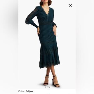 Tadashi Shoji Lace Pintuck Long Sleeve Midi Cocktail Dress